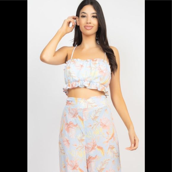 Tropical Ruffled Cut-Out Top & Pants Set - Picture 5 of 5